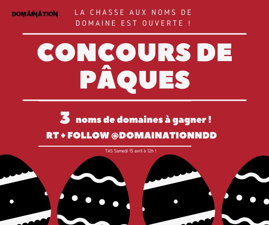 🐰CONCOURS  Spécial Pâques 🥚

3 Noms de domaine à gagner !
3 Gagnants tirés au sort 🥰

Pour participer :

1. Follow <a href="/DomainationNDD/">SEOpatic.com, rédaction web et domaines expirés</a>  le nouveau compté dédié
2. RT +  Tag un pote

👉 Tirage 15/04 à 12h !

 🚨Jusqu'au 15 : -20% avec le Code : PAQUES2023
➡️Domaination.fr/#ndd