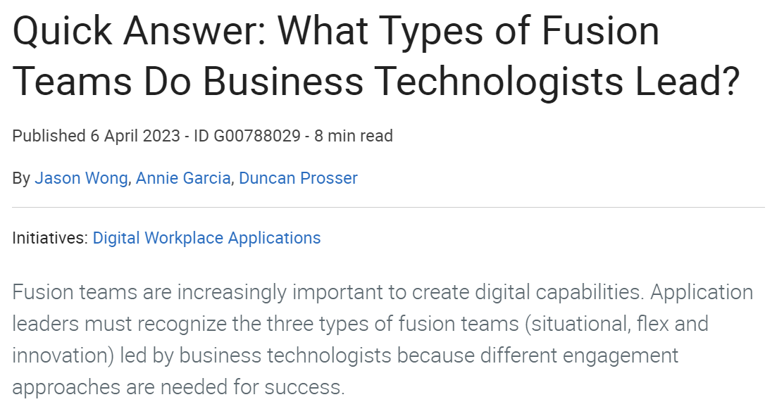 mobilegourmet's tweet image. According to the 2022 Gartner Digital Worker Survey, 48% of non-IT workers customize or build tools from technology provided by IT or from tools they acquire on their own. Learn about 3 types of #fusionteams these business technologists lead. gartner.com/document/42496…