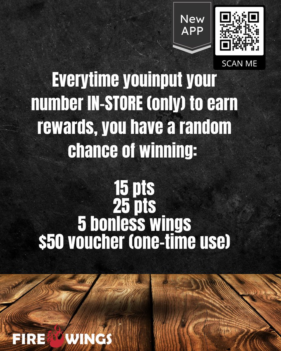 firewings's tweet photo. Get 500 pts just for signing up.  
We are working hard to have all our special deals available on our app soon!  Points can be redeemed\earned at participating locations only, check our app for all available locations!  

#firewings #wings #eatfirewings https://t.co/h1i8ieC9MV