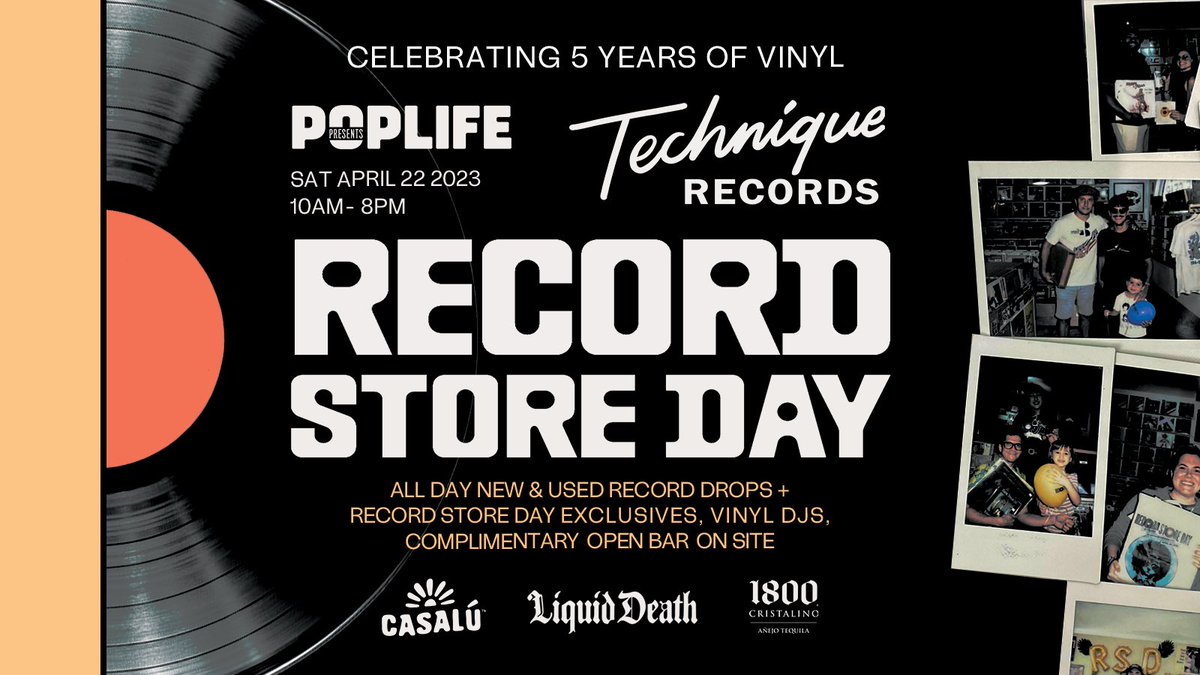techniquerecs's tweet image. Record Store Day/April 22nd 10am-8pm. Celebrating 5 years of Technique in collaboration with @Poplife99

🛍️ Featuring RSD exclusives, used drops, vinyl sales, giveaways, DJs, complimentary cocktails by @1800Tequila @LiquidDeath @drinkcasalu, and eat Moodbords sandwiches on site!