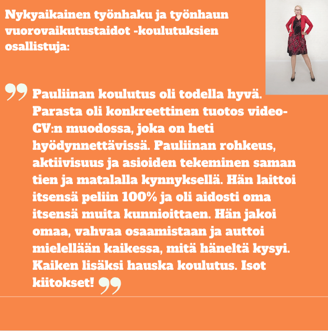 Kindafi's tweet photo. Haluatko tehdä oman osaamisesi ja asiantuntijuutesi näkyväksi verkossa? Opi uusia taitoja Pauliinalta, kuten tyytyväinen osallistuja. Yhteydenotolla https://t.co/8zQ7GeOQPd pääset eteenpäin.
#kindasome #osaaminenesiin #työnhaku #asiantuntijaviestintä https://t.co/e6rxJb9rbL