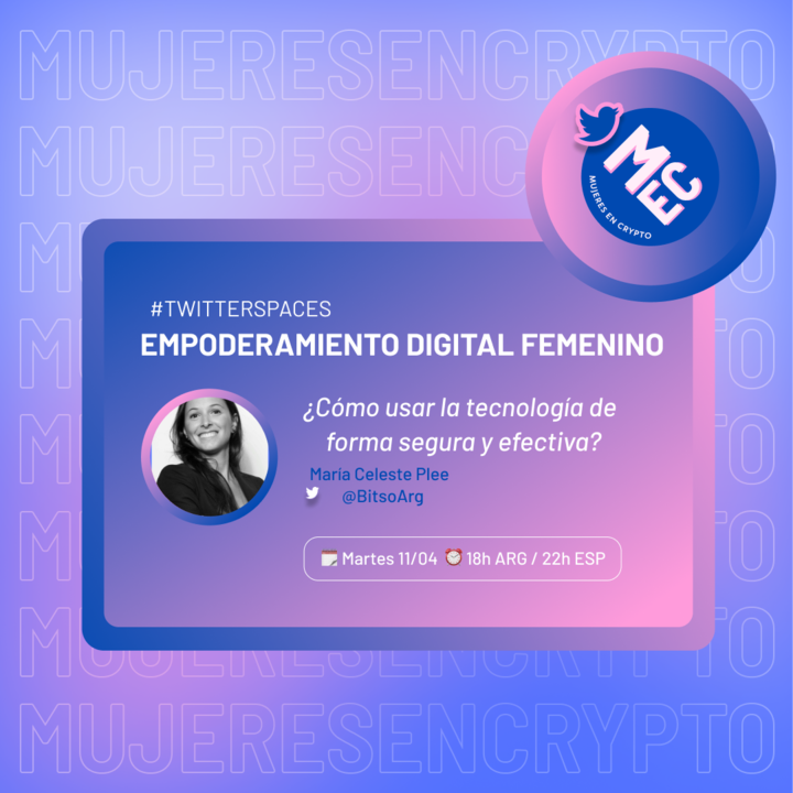 BitsoArg's tweet photo. Mañana a las 18 hs., la increíble @celeplee estará charlando junto a @mujeresencrypto sobre el empoderamiento digital femenino. ✊🏻💜

¡Los esperamos! https://t.co/pzNj9aokef