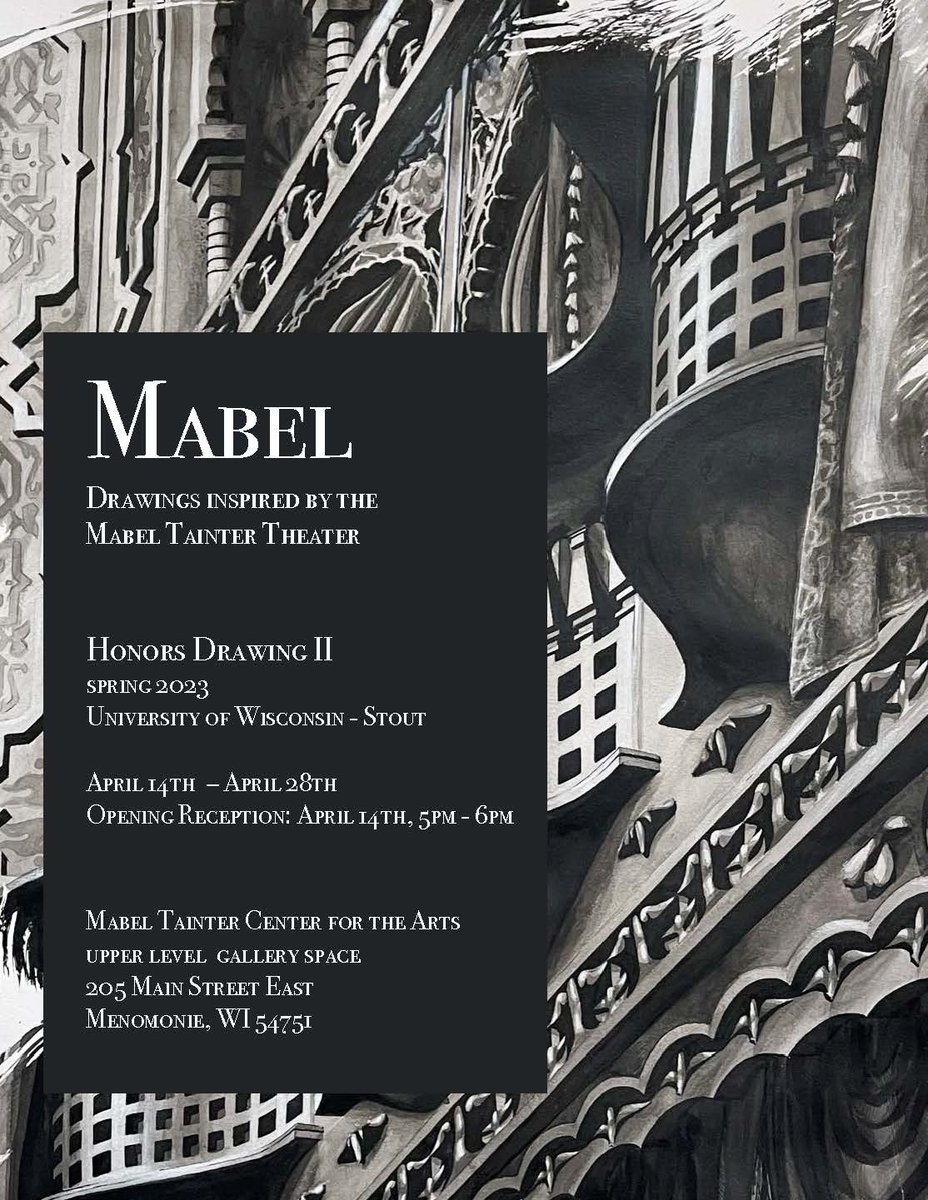 Honors Drawing II students are having a drawing show at the The Mabel Tainter! Join us for the opening this Friday: April 14th from 5pm-6pm.

The show runs April 14th- April 28th.