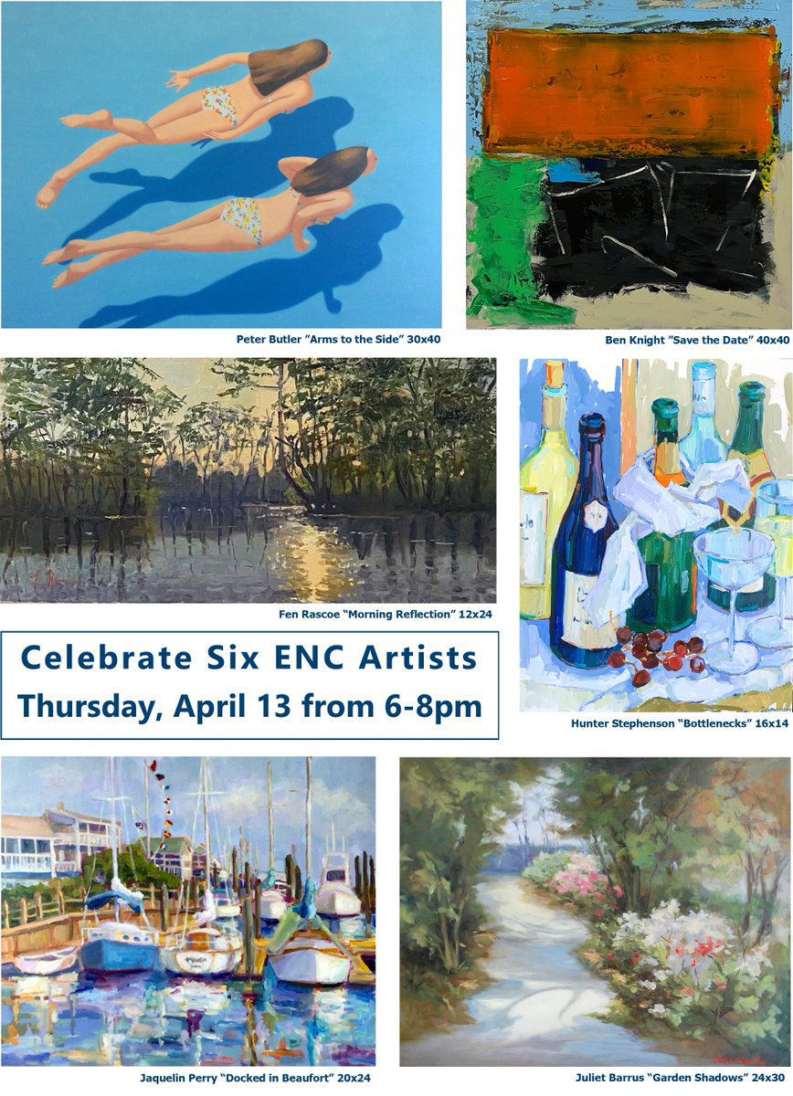 Celebrate the art of our region with 6 ENC artists this Thursday, April 13 from 6-8pm. Meet all 6 painters at the opening!