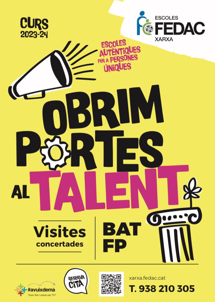 Vols fer un cicle formatiu de grau mitjà? 
No vas venir a les portes obertes? 
Demà hora i t’atendrem!

Dimecres 12 d’abril comencen les preinscripcions i fins el dimarts 18

#fp #fpdual #cfgm #cfgs 
#BAT #batDUAL #postobligatòria 
#obrimportesaltalent 

portesobertesfedac.cat/xarxa/