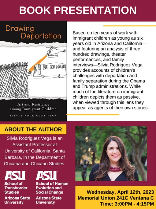 School of Human Evolution and Social Change (@asubeinghuman) on Twitter photo Join us for a special presentation with Dr. Silvia Rodriguez, author of "Drawing Deportation: Art and Resistance Among Immigrant Children" Wed., April 12 <a href="/ASUTheCollege/">The College of Liberal Arts and Sciences</a> <a href="/ASU_Transborder/">ASU Transborder Studies</a> <a href="/dr_emirestrada/">Emir Estrada</a>
asuevents.asu.edu/event/drawing-… Join us for a special presentation with Dr. Silvia Rodriguez, author of "Drawing Deportation: Art and Resistance Among Immigrant Children" Wed., April 12 <a href="/ASUTheCollege/">The College of Liberal Arts and Sciences</a> <a href="/ASU_Transborder/">ASU Transborder Studies</a> <a href="/dr_emirestrada/">Emir Estrada</a>
asuevents.asu.edu/event/drawing-…
