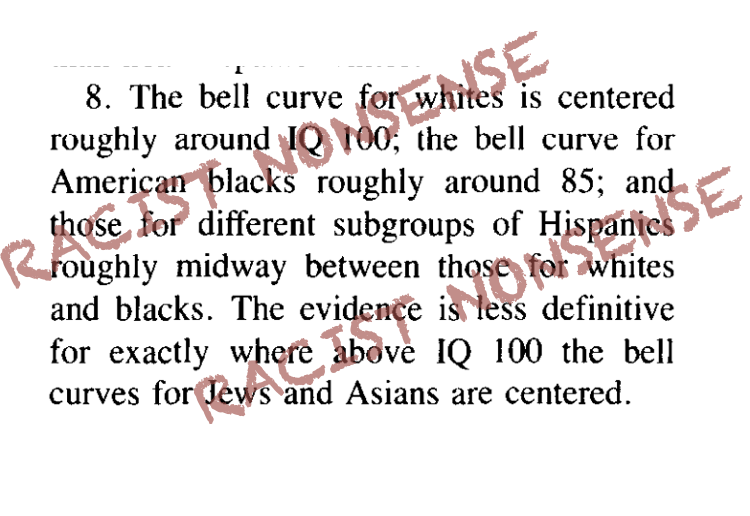 <a href="/timnitGebru/">@timnitGebru (@dair-community.social/bsky.social)</a> <a href="/xriskology/">Dr. Émile P. Torres (they/them)</a> Case in point: Did you know that the "sparks of AGI" paper takes it definition of "intelligence" from an editorial signed by 52 scholars *defending* IQ as "not racist" and making assertions like those in these screencaps:

>>