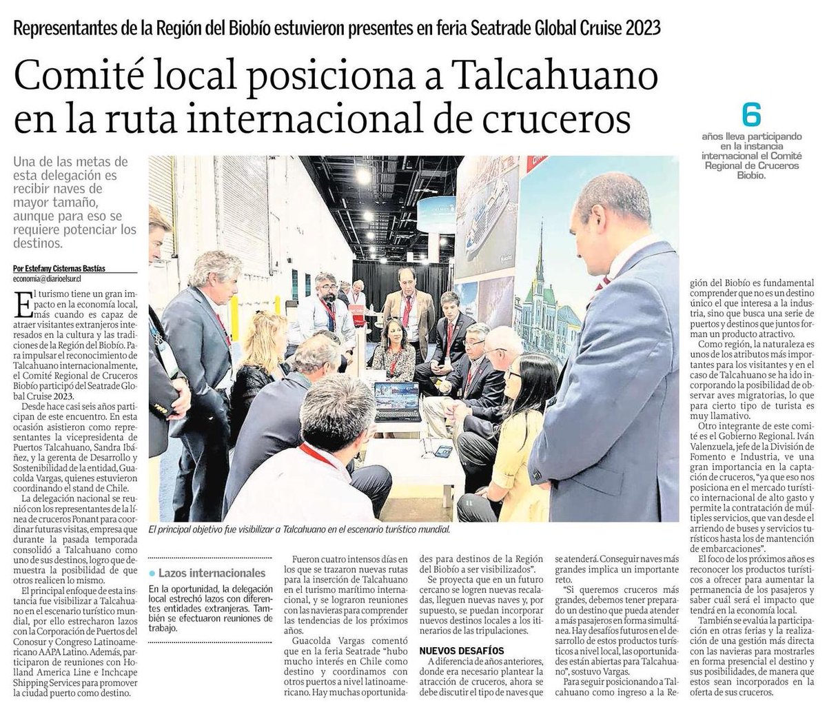 Visibilizar a Talcahuano en el escenario turístico mundial fue el principal objetivo de nuestra Gerenta de Desarrollo y Sostenibilidad en #SeatradeGlobalCruise 2023. Conoce los detalles en esta nota de <a href="/elsurcl/">Diario El Sur</a> .