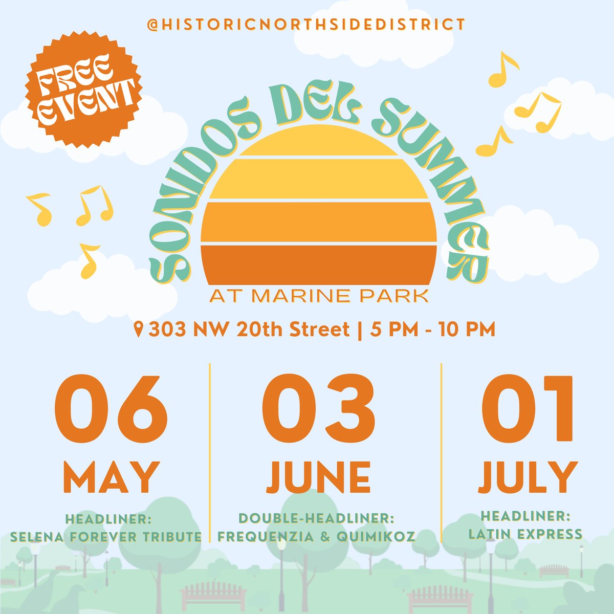 Join the Historic Northside &amp; <a href="/fwhcc/">Fort Worth Hispanic Chamber</a> at the three-part "Sonidos del Summer" concert series, coming to Marine Park starting May 6! 🎶🌳☀️

These concerts were made possible thanks to a grant from <a href="/GM/">General Motors</a> and <a href="/NatlMainStreet/">Main Street America</a>.

Learn more: itbeginsinfw.com/3GxnTdz