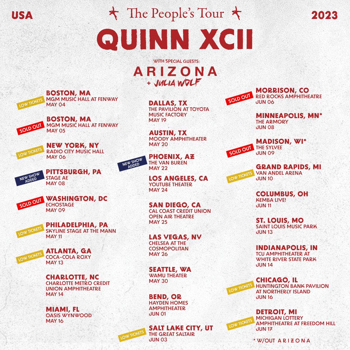 Don’t miss out on getting tickets to see us on tour with @quinnxcii & @juliawolfnyc! With our new album dropping May 12th, we will be playing a ton of new songs on this run. Come party us! Tickets are available on our website and also thepeoplestour2023.com 🪩🪩🪩