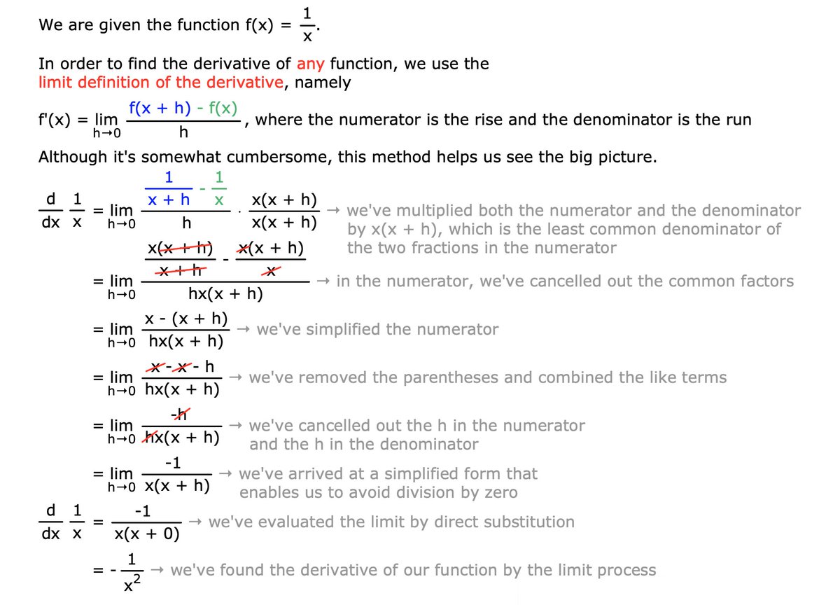 Sohcahtoa1609's tweet image. Finding the #derivative of a #rationalFunction using the limit definition of the derivative
Subscribe to my YouTube channel
youtube.com/@Sohcahtoa1609…
#calculus #differentialCalculus
#algebra #algebraicManipulation
#firstPrinciples #differentiation
#limits #derivatives
#functions