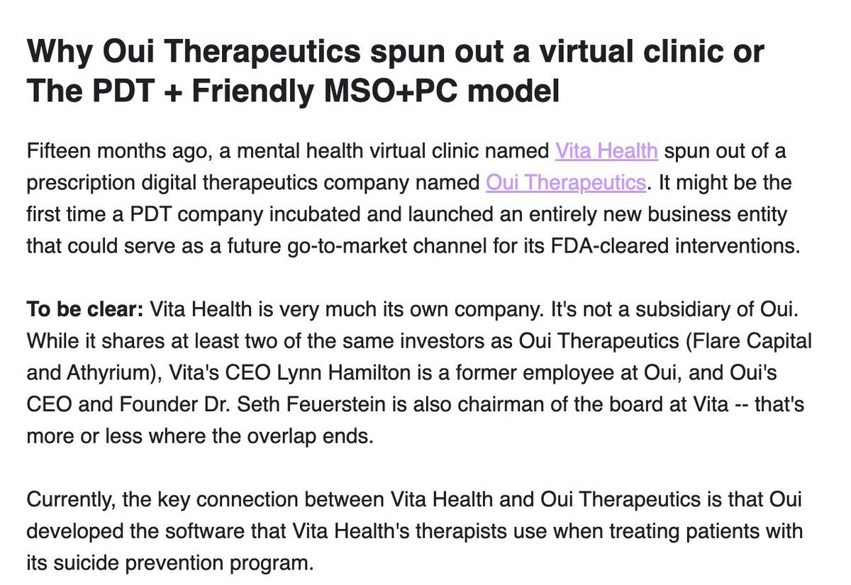 <a href="/cwhogg/">Chris Hogg</a> excellent thread - and I think your point around digital therapeutics building out full clinics is already happening (see below h/t <a href="/bddol/">Brian Dolan</a>)

IMO the path forward is to build out opinionated care models that target a specific disease area, which I think dTX can be great for