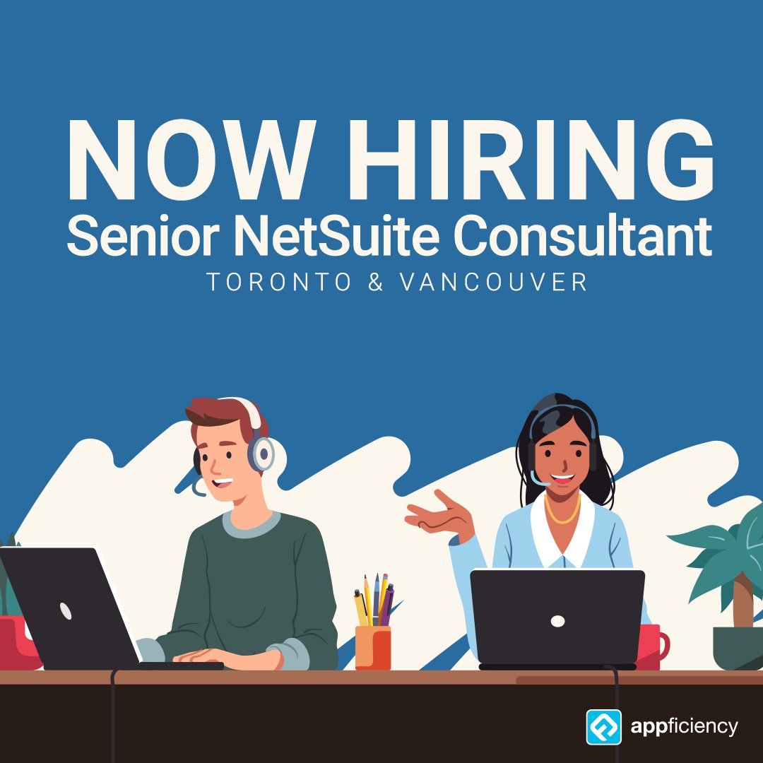 Appficiency Inc. is hiring!! We are currently looking for a Senior #NetSuite Consultant in either #Toronto or #Vancouver. 

All interested candidates, please apply here: lnkd.in/gNzuJNGC
