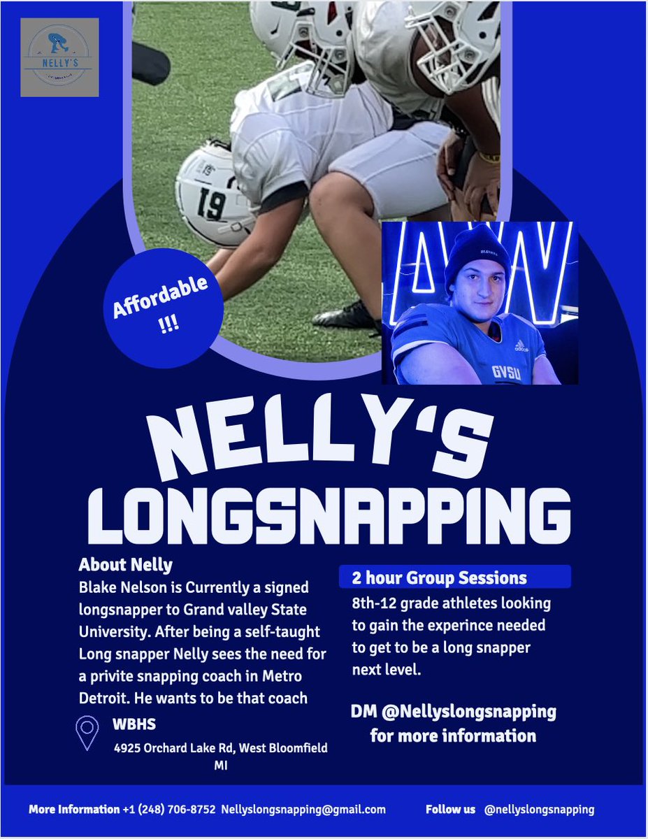 blake_nelson54's tweet photo. The best and most affordable longsnapping trainer in Metro Detroit 💙💙💙 https://t.co/zubffd1tr8