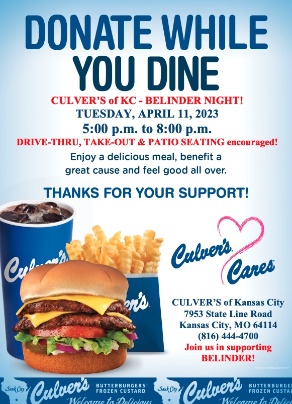 Tomorrow is Culver's Night for Belinder! 5pm-8pm!