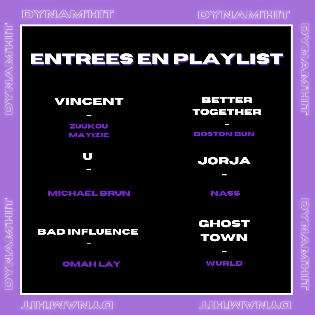 Dynam_Hit's tweet image. Dynam’Hit vous propose son entrée en playlist de la semaine !
Bonne écoute 🎧
