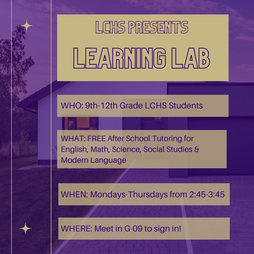 Learning Lab starts this week! Contact Mr. Mullins (johnathan.mullins@lumpkinschools.com) with questions!
