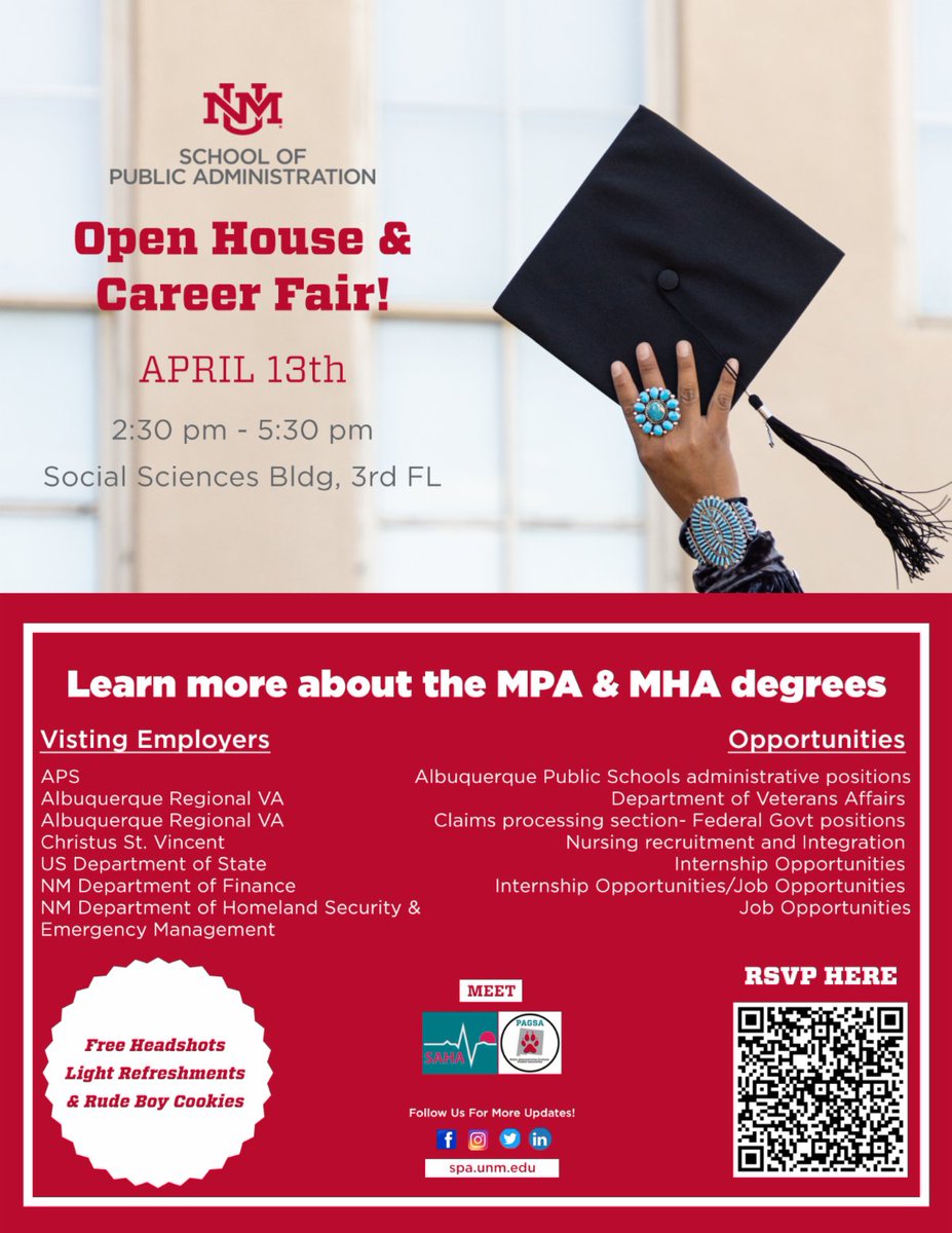 Learn more about our graduate programs and student organizations. We have a great list of visiting employers that will offer job and internship opportunities!  Free rude boy cookies, refreshments, and professional headshots! RSVP today!
forms.office.com/r/A3i2zKxQjR