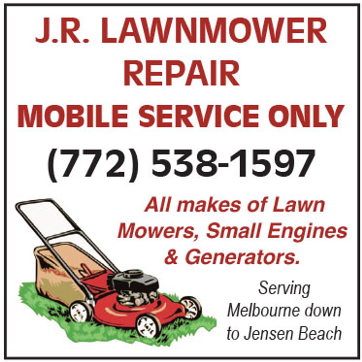 OrangePeelFL's tweet image. J.R. Lawnmower Repair serves Melbourne down to Jensen Beach! All makes of lawn mowers, small engines &amp;amp; generators. Be sure to mention the Orange Peel when you call! #lawnmowerrepair #generatorrepair #smallenginerepairs #spacecoast #treasurecoast #florida #orangepeeladvertiser