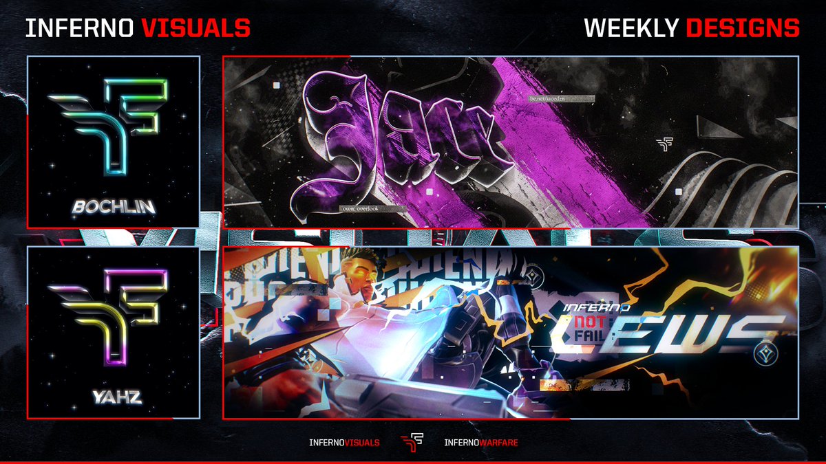 Weekly Designs #45 🔥

We're happy to post this weeks design showcase featuring bochlin and yahz! Make sure to check out our members below and follow us to stay up to date with all things inF related.

@Boch1in
<a href="/Y4HZ_/">𝖄𝖆𝖍𝖟 7k</a>

#InfernoVisuals