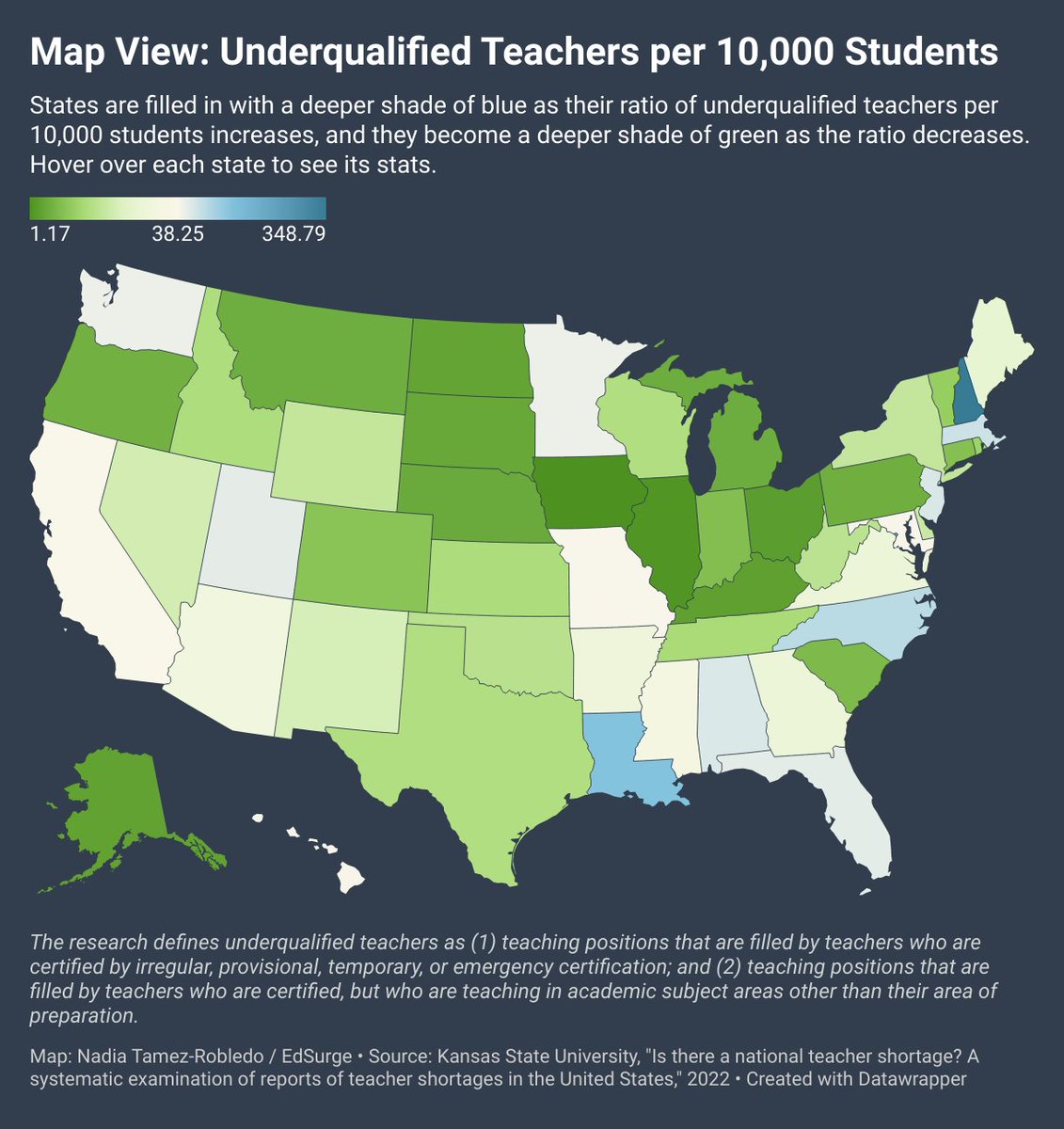 EdSurge's tweet photo. These States Have the Most 'Underqualified' Teachers Stepping in to Fill Open Positions https://t.co/4Eol5SYjsb https://t.co/idCPgh9GJ5