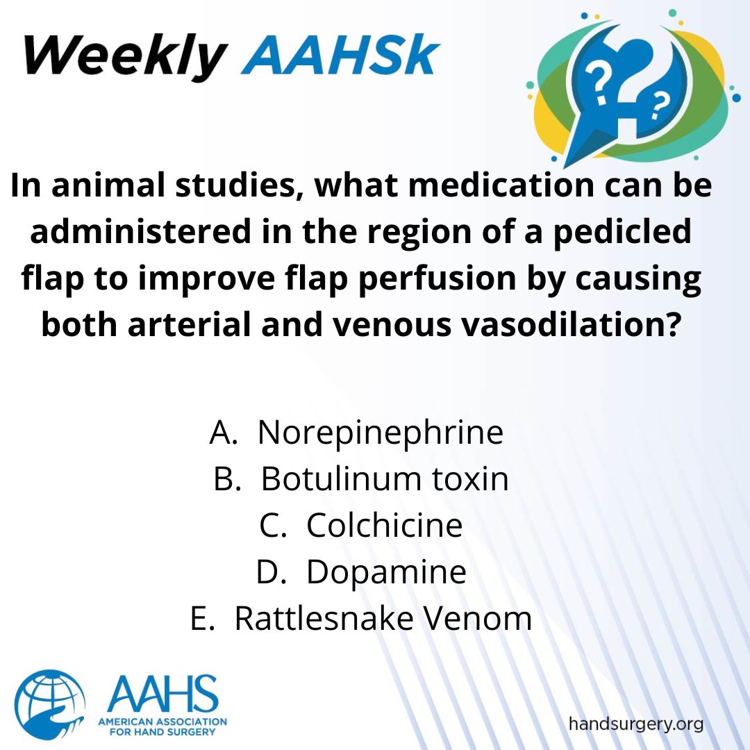 For all you plastics inclined hand surgeons and those of us who do soft tissue coverage to include pedicled rotational flaps!  What are your thoughts on this weeks trivia question from AAHSk??

#hand #handsurgery #handtherapy