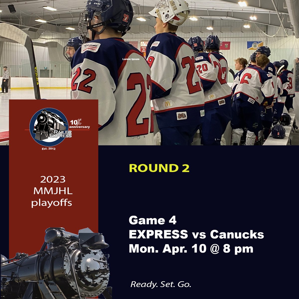 RailerExpress's tweet photo. The boys are back in TC!

📍East End Arena
⏰ 8 pm start

#GoExpressGo | #MMJHLPlayoffs https://t.co/j28Wsb2sJN