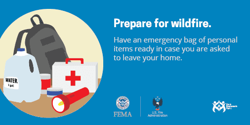 Readygov's tweet photo. #BeReady if you live in a high-risk area for wildfires:

🔥 Have a go-bag packed with emergency supplies.
🔥 Create a 30-foot fire-resistant zone around your home free of leaves, debris or flammable materials.
🔥 Know your evacuation routes.

➡️ https://t.co/GjHF0WPyHV https://t.co/afyf1mBrtY