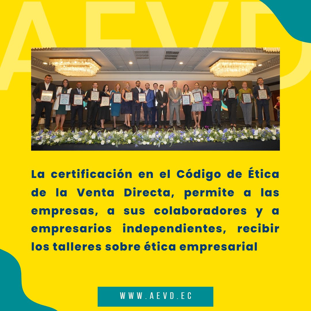 aevdecuador's tweet photo. #VentaDirectaEsEmprender | ¿Sabía usted que la certificación en el Código de Ética de la #VentaDirecta, permite a las empresas, a sus colaboradores y a empresarios independientes, recibir los talleres sobre ética empresarial? https://t.co/T6VB29NLSZ