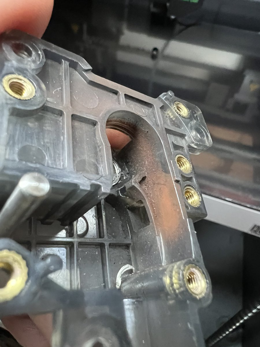 reify3d1's tweet photo. So this happened and support says “just brush it off, it looks fine. BTW did you know our extruder warranty is 3 months?” Fool me once, shame on you. #bambulab #ksbacker #3dprinter #fail https://t.co/28mtCz9peU