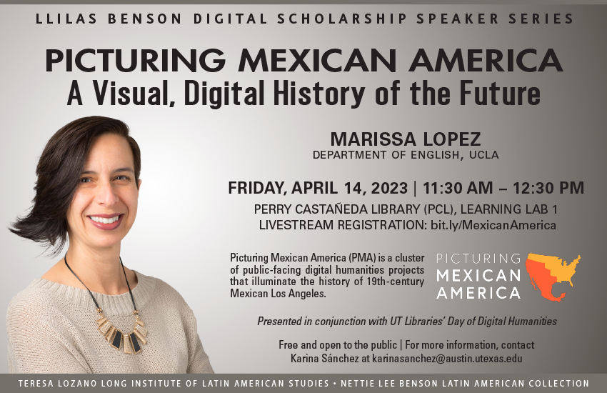 llilasbenson's tweet image. Join us Friday, April 14, online or in person, for the spring 2023 Digital Scholarship in the Americas speaker. Free &amp;amp; open to public. Register: bit.ly/MexicanAmerica

@marissaklopez @utlibraries @LatinostudiesUT @UT_HistDept @UTiSchool @LiberalArtsUT 
#digitalhumanities