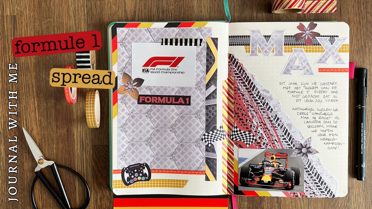 Ik ben aan een inhaalslag bezig voor memory keeping journal! De eerste is in Formule 1 thema en de video hiervan staat nu online: youtu.be/mPaDufIFoaU #journalen #journaling #formule1 #maxverstappen #scribblesthatmatter