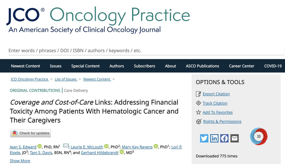 👏 We love seeing research that validates the importance of financial interventions in #cancercare.

<a href="/UKMarkey/">Markey Cancer Center</a> study in <a href="/JCO_ASCO/">Journal of Clinical Oncology</a> shows that financial resource navigation decreases #financialtoxicity for patients &amp; caregivers facing hematologic cancer: ascopubs.org/doi/full/10.12…
