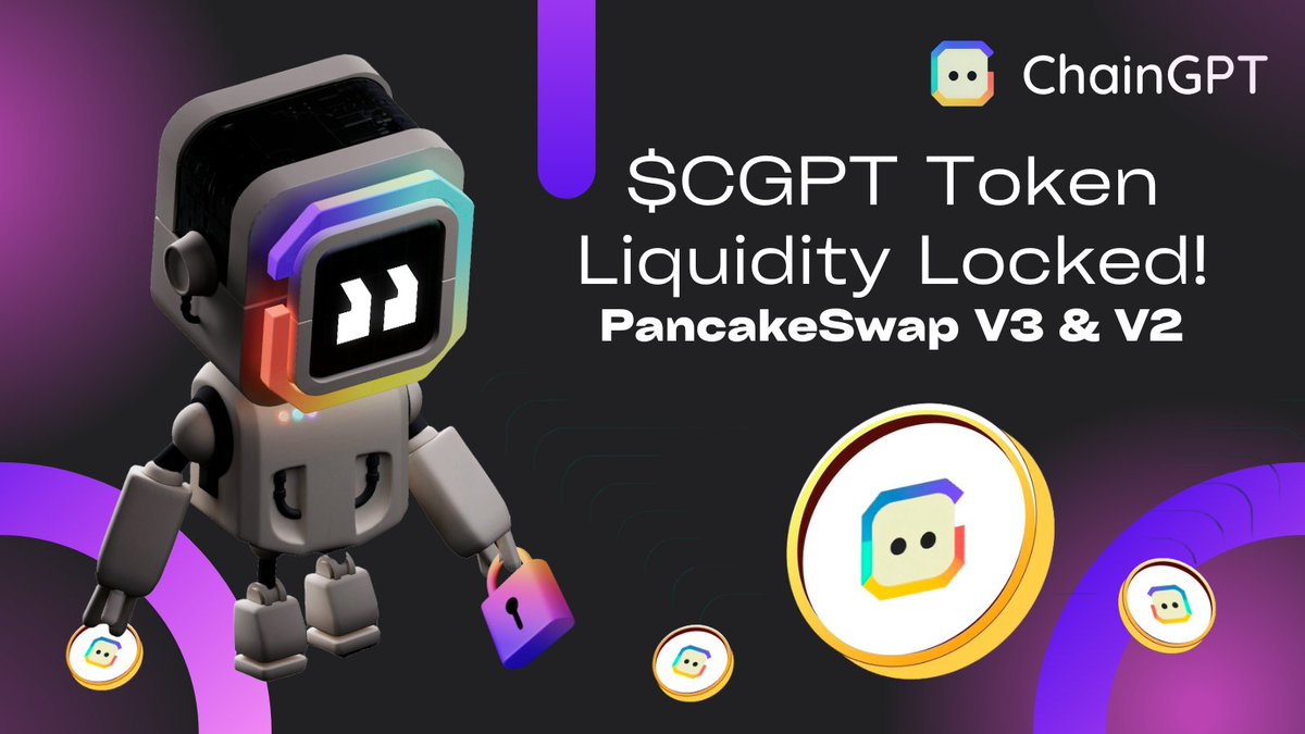 Chain_GPT's tweet image. 🔐 $CGPT/BUSD Liquidity Pool Locked

📣 We're excited to announce that the #ChainGPT liquidity pool on #PancakeSwap is now locked! (V2 &amp;amp; V3)

🛡 Supported by our partners @TeamFinance_ 
🔍 Dive deeper: ChainGPT.org