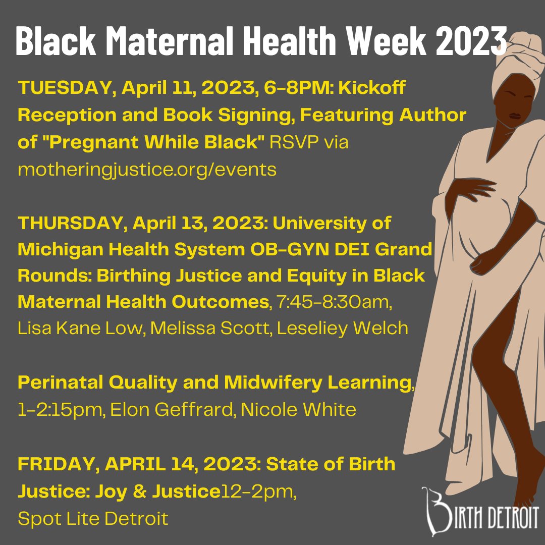 Black Maternal Health Week starts tomorrow, April 11th. This years theme is: “Our Bodies Belong to Us: Restoring Black Autonomy and Joy!” Check out our website birthdetroit.com, to learn more about #BMHW23 activities.  #BirthJustice #BirthEquity #MaternalEquity