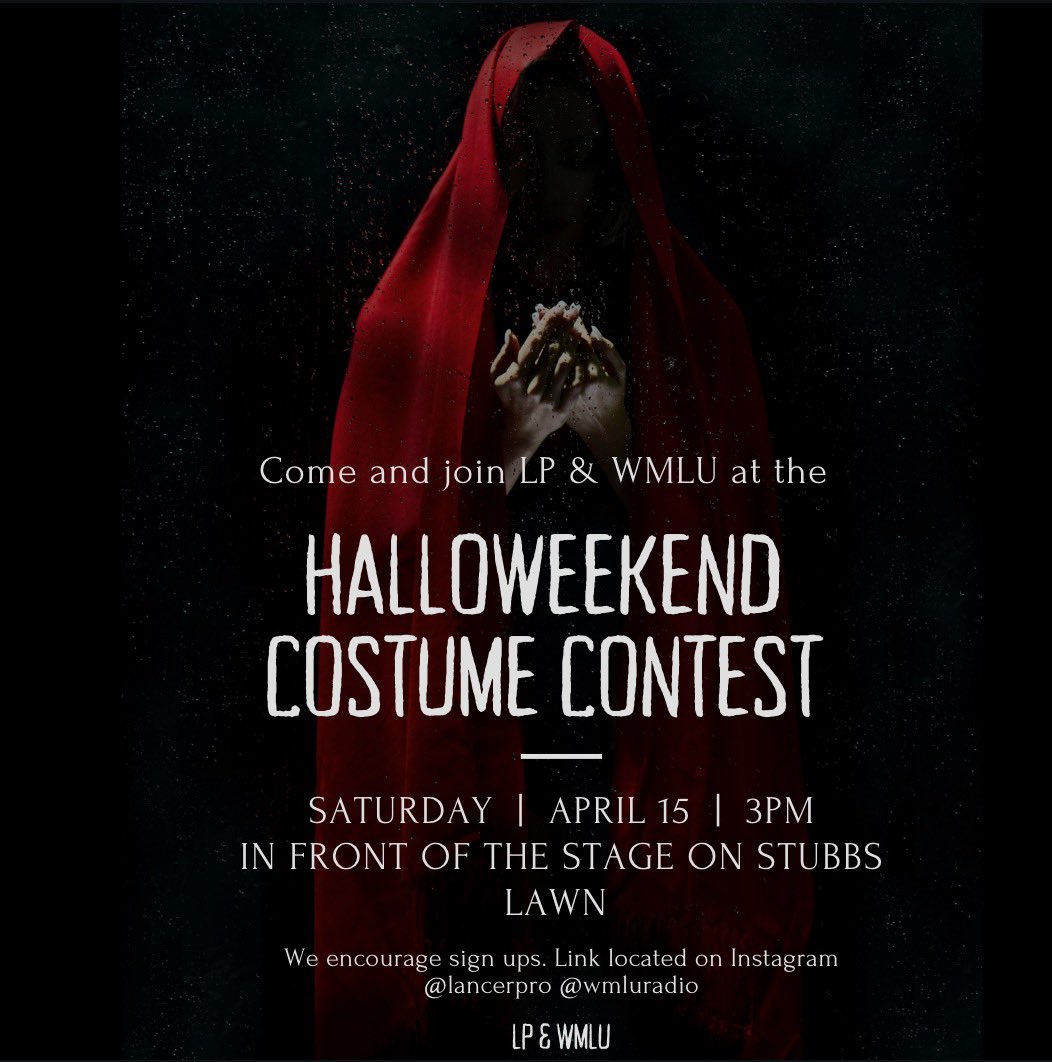 LancerPro's tweet photo. Spring Weekend is THIS WEEKEND‼️If you want to participate in the Halloween Costume Contest. Go to our lancerlink and sign the google form!!🚨They are up RIGHT NOW!! Prizes TBA!! https://t.co/gC6NXh8wu8