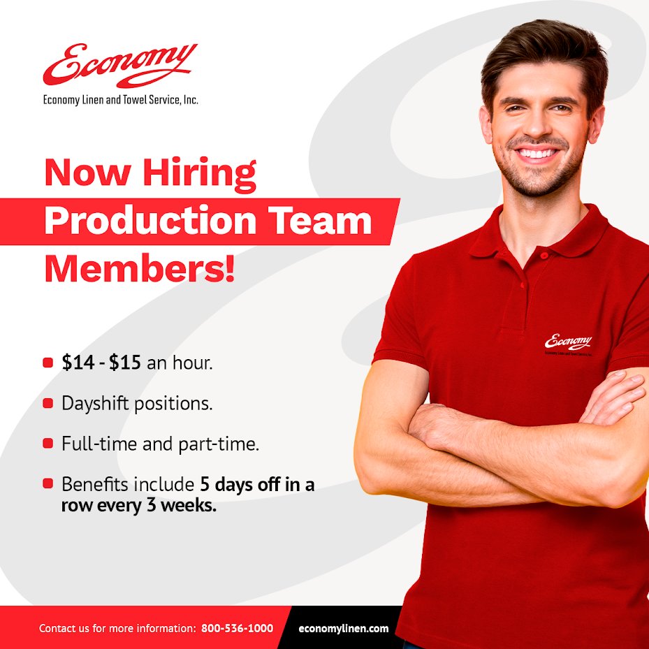 #NowHiring Come be a part of our winning team in #Zanesville! To apply, send us a message or visit our facility at 508 Howard Street Zanesville, OH 43701 Monday-Friday from 8 am to 4 pm. economylinen.com/careers/