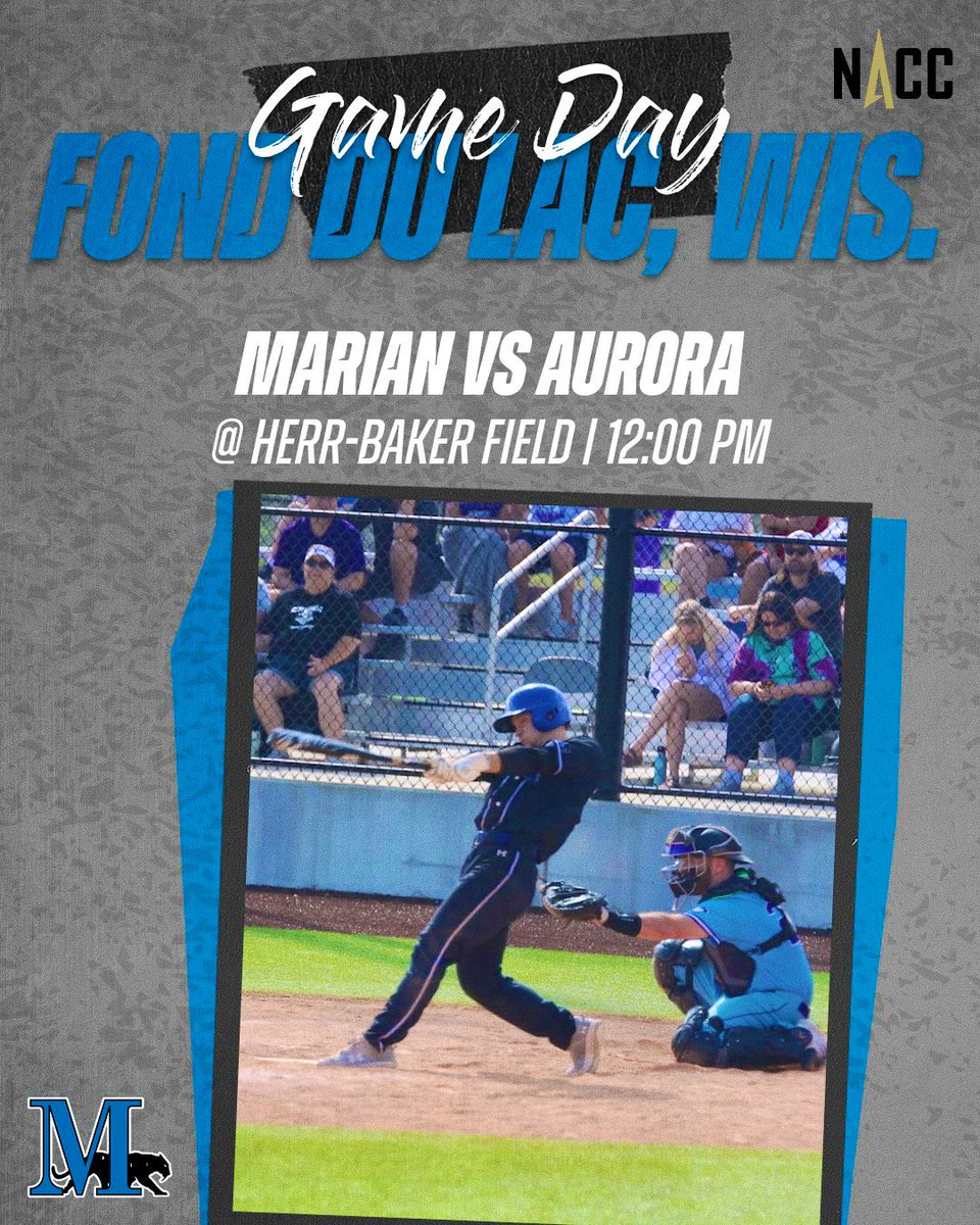 Sabre Game Day! 

🆚 Aurora
⏰ 12:00 pm (DH)
🏟️ Herr-Baker Field 
📍 Fond du Lac, Wis.
📊 sabreathletics.com/sidearmstats/b…
📺 portal.stretchinternet.com/marianwi/

#FightBlueFight #d3b