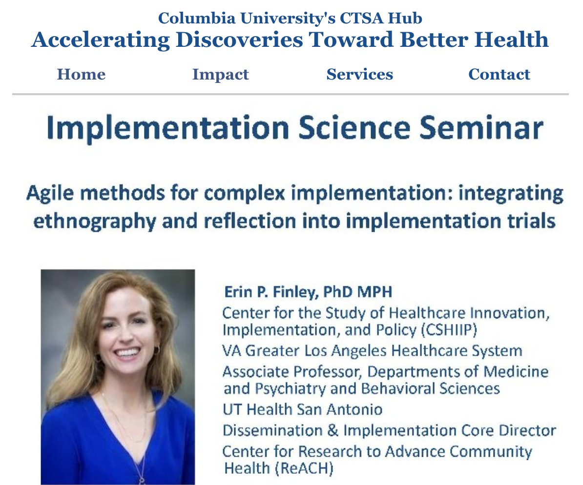 Dr. Rachel Shelton (@drrachelshelton) on Twitter photo For this month's #impsci seminar series at Columbia/CTSA, really excited to host and learn from <a href="/erin_finley/">Erin Finley</a> this week on application of ethnography and periodic reflections in the context of implementation trials! Join us Friday <a href="/ColumbiaMSPH/">ColumbiaPublicHealth</a> <a href="/ColumbiaMed/">Columbia Medicine</a> For this month's #impsci seminar series at Columbia/CTSA, really excited to host and learn from <a href="/erin_finley/">Erin Finley</a> this week on application of ethnography and periodic reflections in the context of implementation trials! Join us Friday <a href="/ColumbiaMSPH/">ColumbiaPublicHealth</a> <a href="/ColumbiaMed/">Columbia Medicine</a>