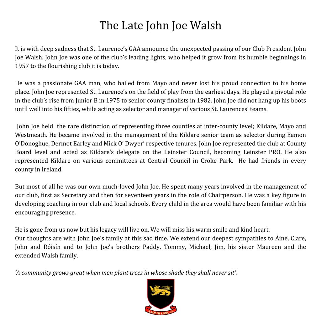 StLaurencesGaa's tweet photo. The Late and the Great John Joe Walsh. May he rest in peace. https://t.co/c20RJeW1IC
