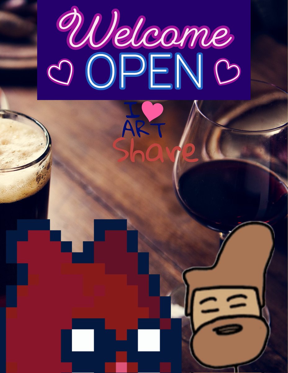 We at the tavern with the @LovelyVinosNFT 🥂
And we have to let you know about the 🎨 shares!
@M4SK3D_eth 
@MetaLadies_ 
@hazyartworks 
@BrianPate_Art 
@neza_art22 
@RealKatoOG 
@cReaperZ_NFT 
@LucMertens1 
@deriniti 
And there is more 😁💗
Check em out my 🐻 and share! 😎 ✌️