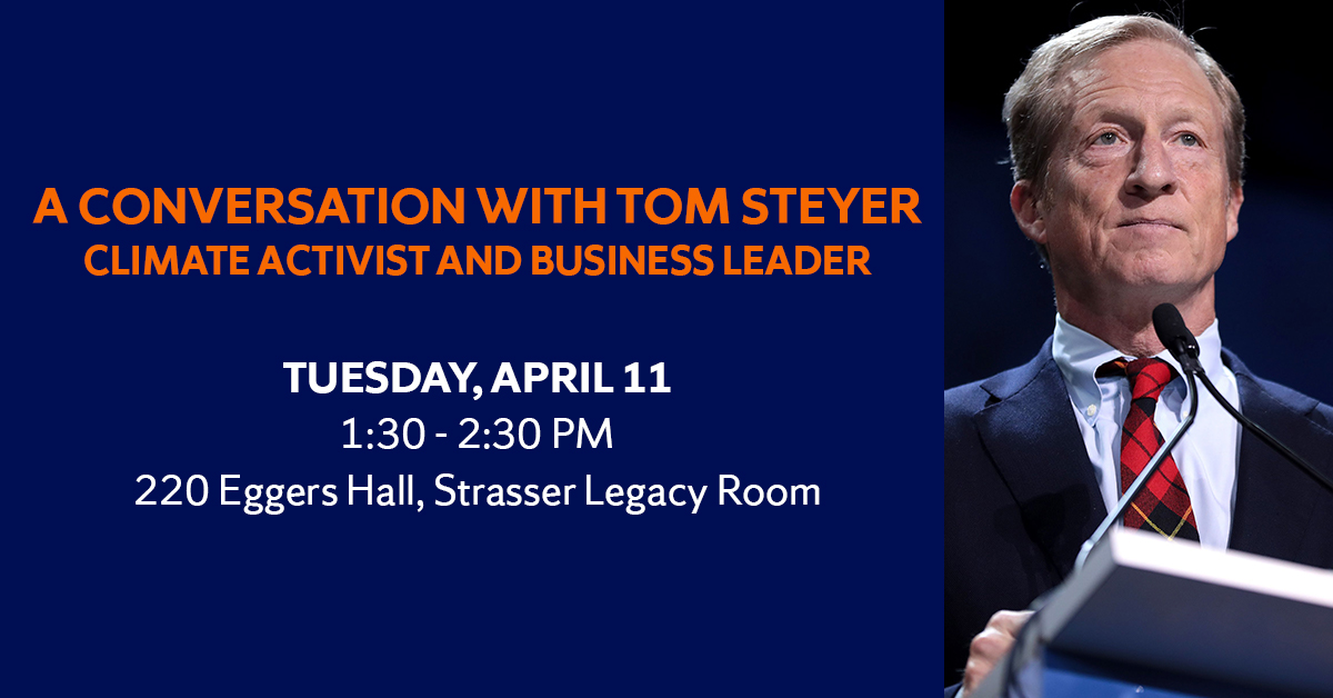 TOMORROW at 1:30PM: Join us for a conversation with <a href="/TomSteyer/">Tom Steyer</a>, former 2020 presidential candidate, philanthropist, investor, businessman and climate activist, led by <a href="/DrJayGolden1/">Dr Jay Golden</a>. 

More info: bit.ly/3zLJvyX

@dynamicslabsu <a href="/SUcampus/">SU Campus</a>