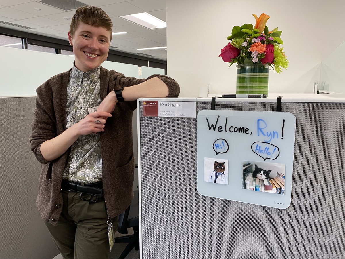 umnhsl's tweet photo. We're so excited that Ryn Gagen (they/her) has joined HSL as a liaison librarian to the Medical School. Ryn graduated from St. Kate’s in 2022, receiving the Award for Outstanding MLIS Student. Welcome Ryn! @umnmedschool https://t.co/XsyUNmWz9f