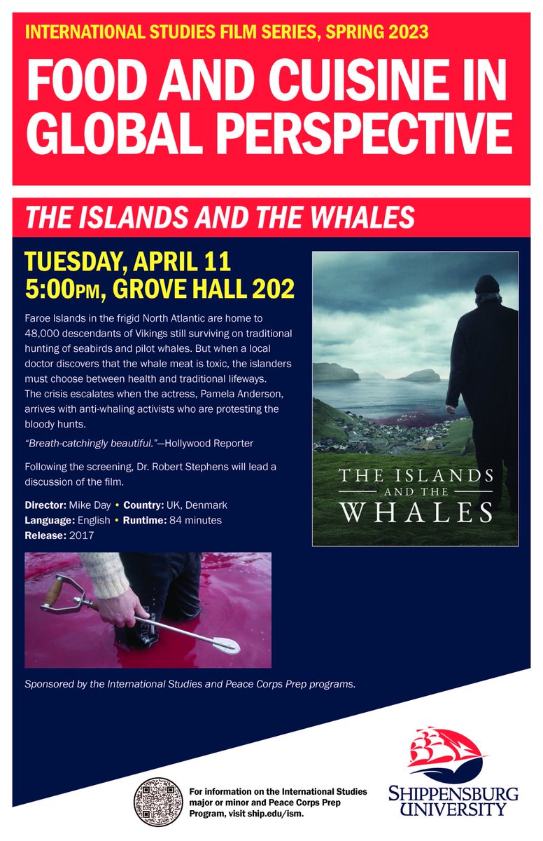 Please join us Tuesday April 11th for a viewing of The Islands and The Whales! Watch as islanders must choose between their health after finding out their traditional whale meat is toxic or sticking to their traditional lifeways. We'll see you at 5pm in Grove Hall 202!