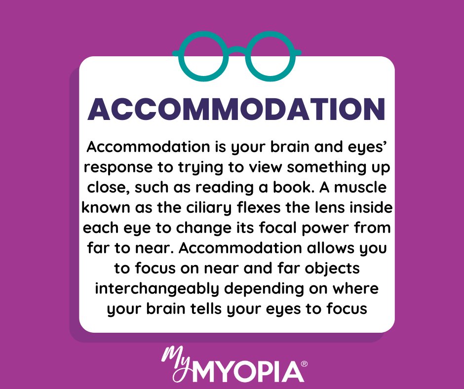 We created an easy to use kid's eye health glossary! You'll find definitions for eye conditions, vision terms, vision health organizations, and language used by your doctor. Our glossary word of the day is Accommodation. Learn more: mymyopia.com/glossary/.