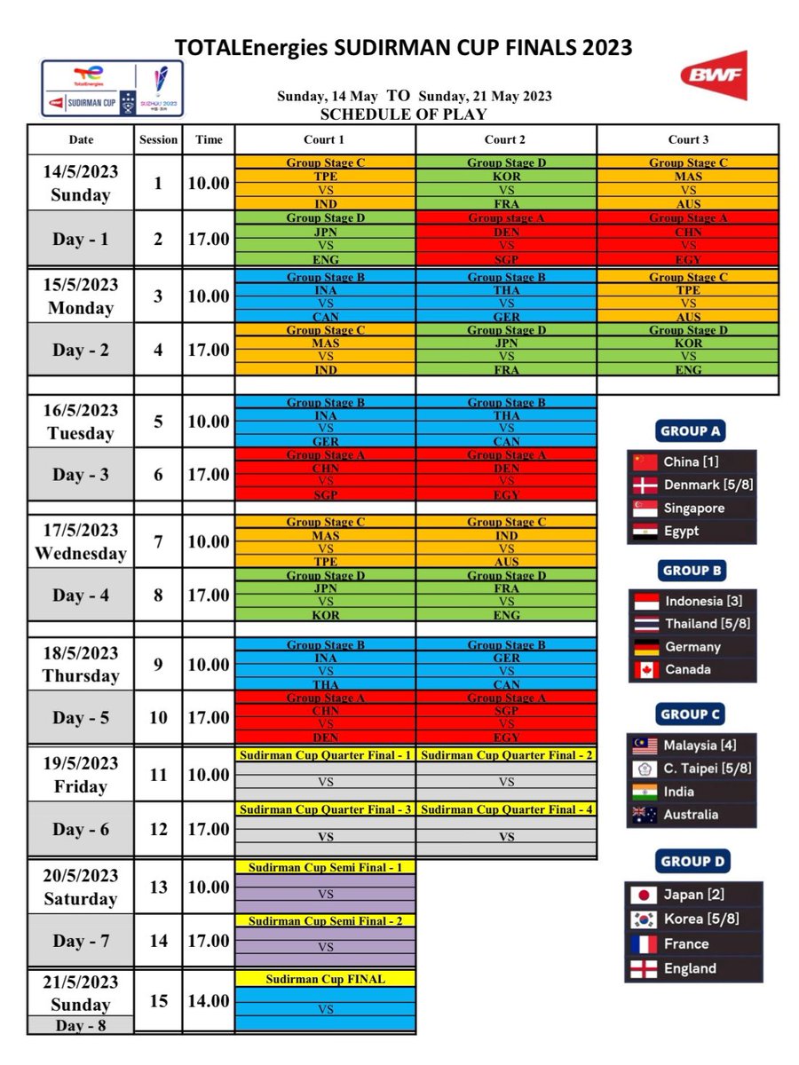BadmintonBlahBlah On Twitter Sudirman Cup 2023 Schedule Of Play badmintonblahblah-on-twitter-sudirman-cup-2023-schedule-of-play