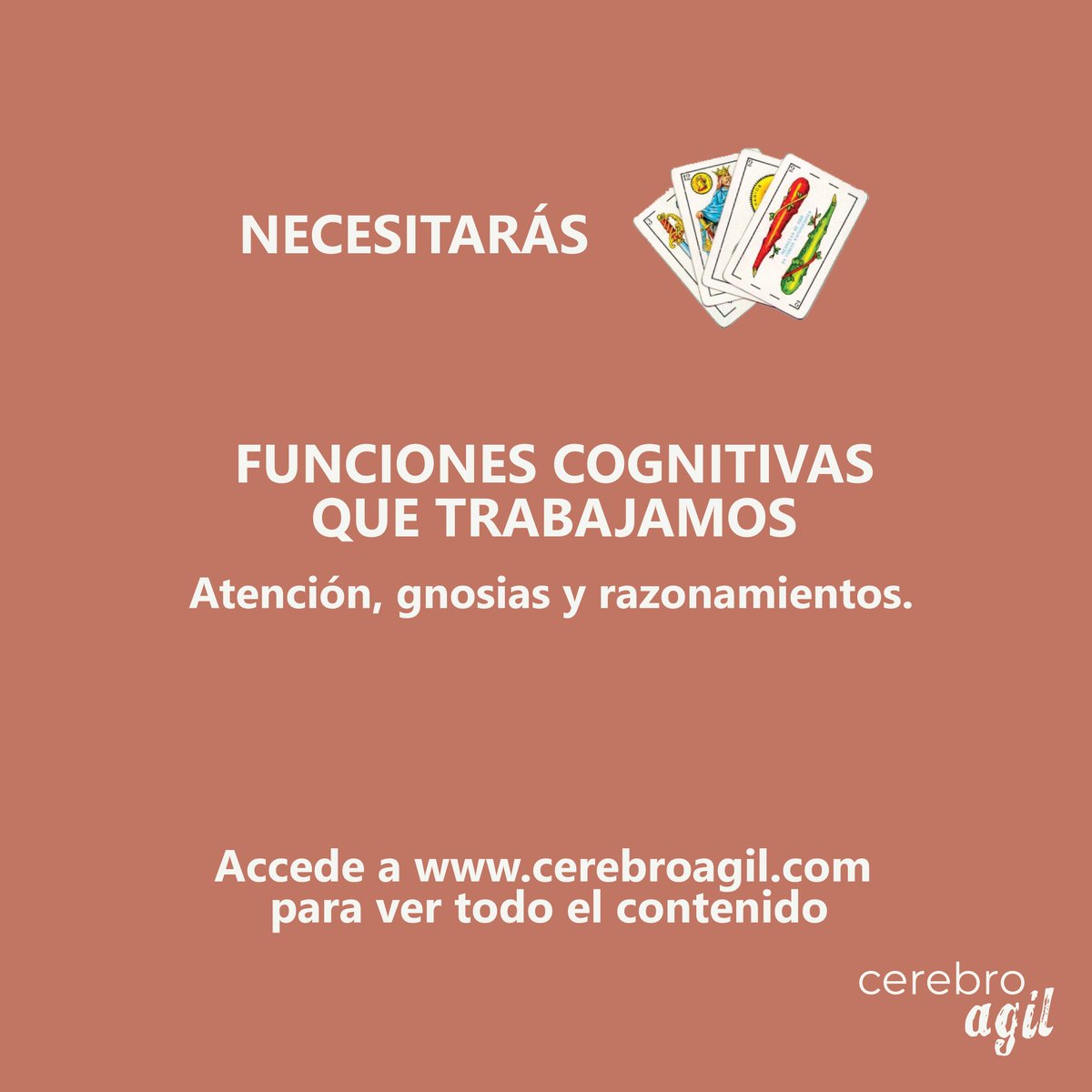 EL VIDEO DEL MES ES…
Cartas

Un ejercicio  de estimulación cognitiva para realizar con una baraja de cartas española. 
Necesitamos una baraja de cartas española.
Funciones cognitivas que trabajamos: atención, gnosias y razonamientos.

youtu.be/T5NHCxySSGY