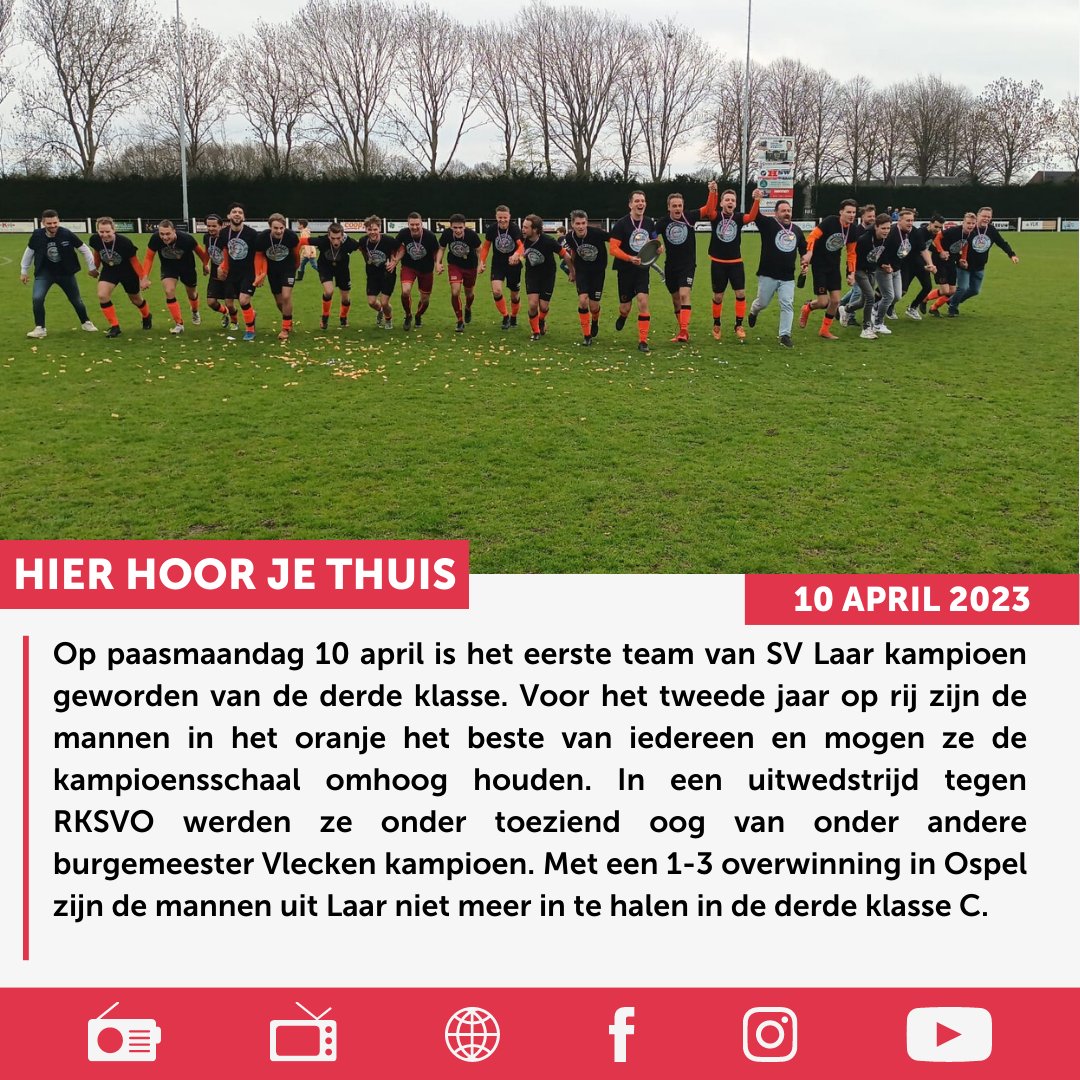 SV Laar wederom kampioen en gaat richting de tweede klasse.

Lees het gehele artikel via WeertFM.nl