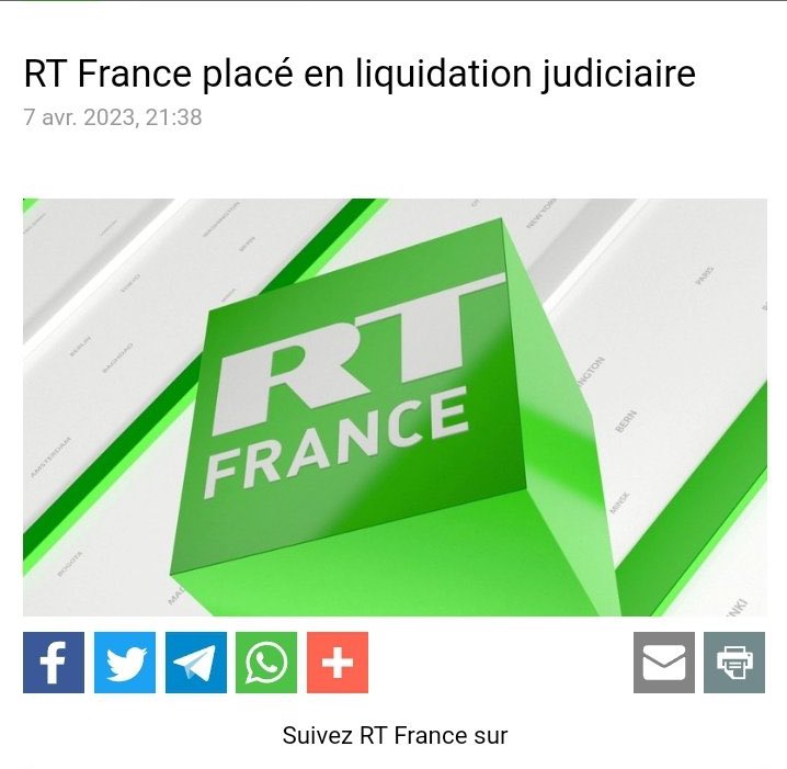 rtpminfo's tweet photo. #France Le média diffusant des informations propagandistes #prokremlin #RTFrance est placé en liquidation judiciaire après avoir déjà été sanctionné dans l’hexagone et en #Europe ses avoirs bancaires gelés et une interdiction de diffusion. https://t.co/0RcM1Sjrju