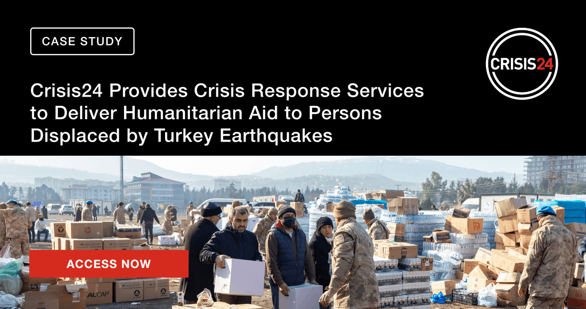 GardaWorldC24's tweet photo. Read on to learn how Crisis24’s highly agile, multi-disciplinary crisis response team deployed at short notice, supporting a client’s request to provide humanitarian aid in Turkey: https://t.co/4FDKooHKdl.
#CrisisSecurityConsulting #Security #TurkeyEarthquakes #ResponseOperations https://t.co/Zs1k8L34D1